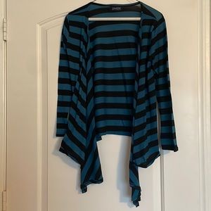 A large black and blue striped Pendulum cardigan